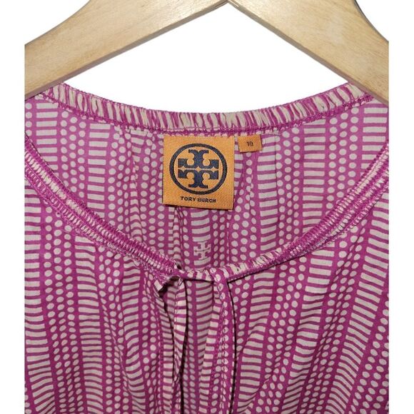 Tory Burch Ruth Wild Orchard Blouse Short Sleeve Top Pink Fuchsia 10 - Picture 6 of 14